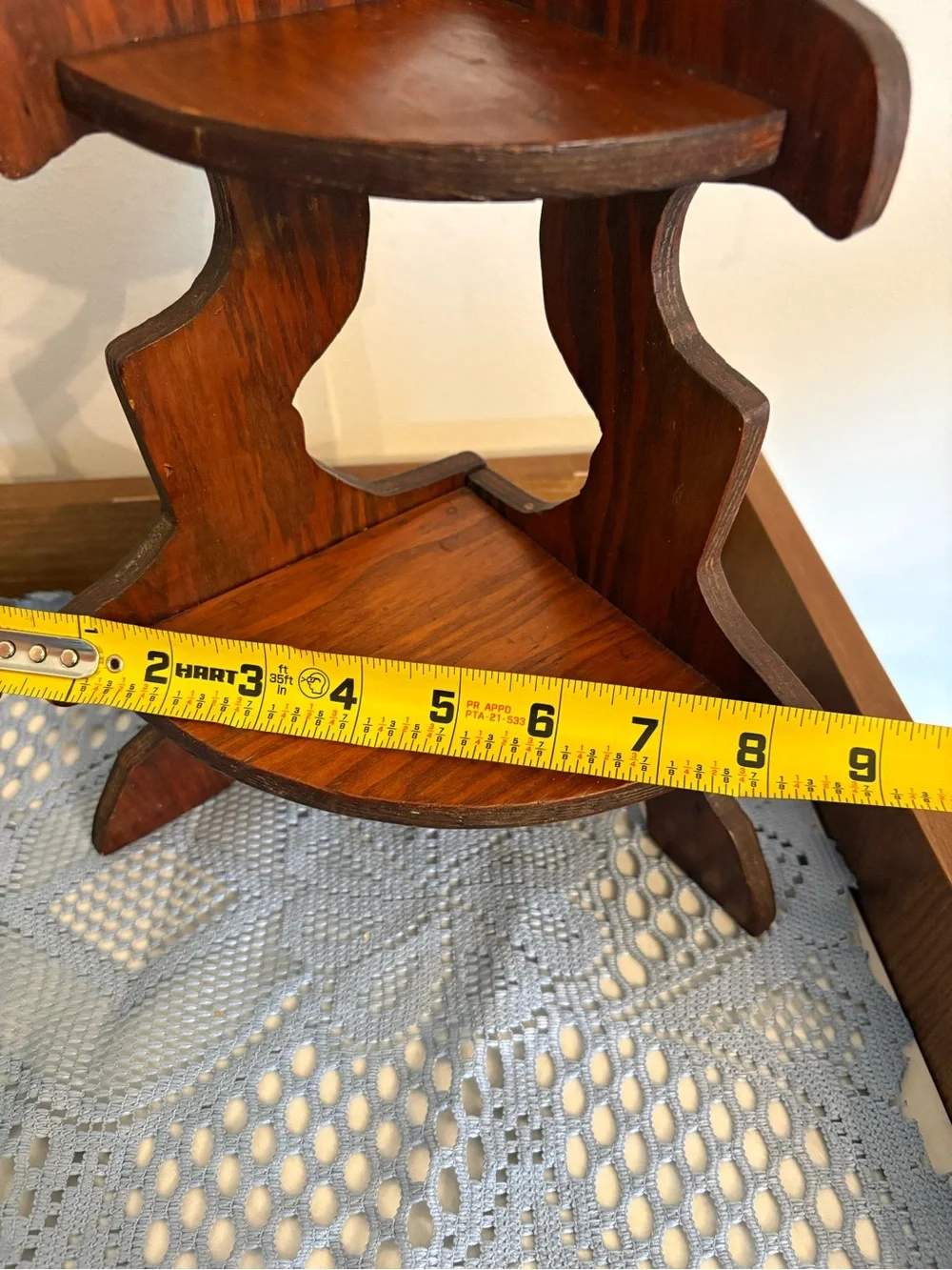 Vintage 1970’s Wooden Corner DisplayTrinket Shelf with 3 Tiered Design.